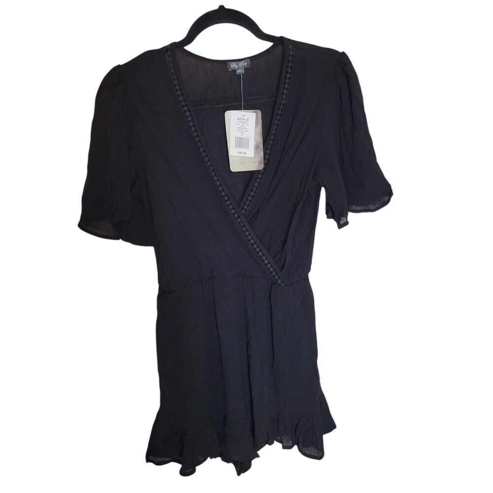 Lily Rose Womens Sz S Black  Solid Short Sleeve Cover Up Romper